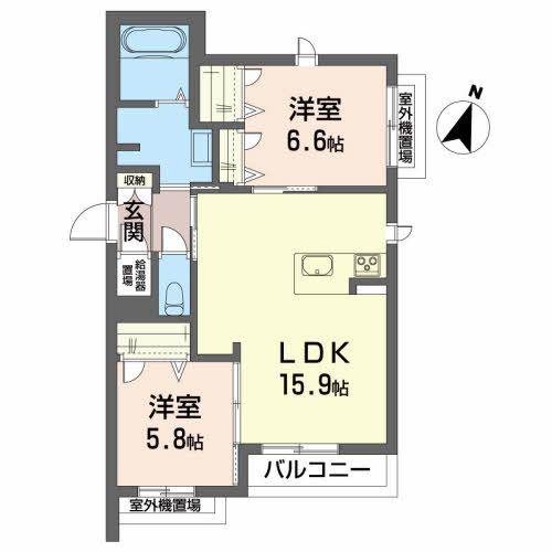 メゾンマスト名須川 B棟(2LDK/3階)の間取り写真