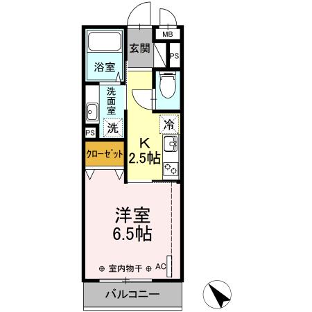 クレインリング丸山台(1K/2階)の間取り写真