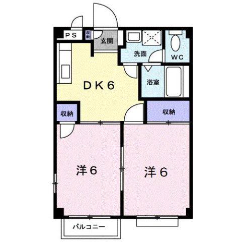 サザンクロス(2DK/2階)の間取り写真