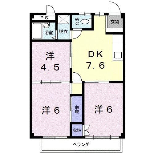 シティハイツ天の森(3DK/2階)の間取り写真