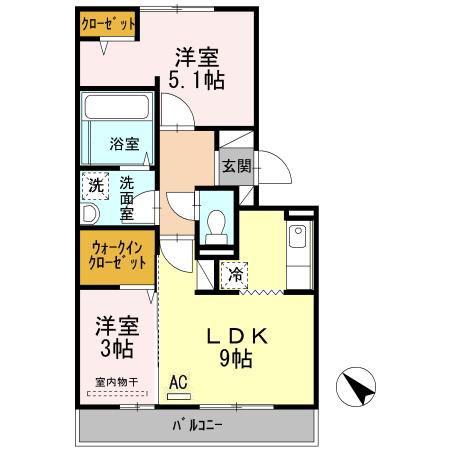 桜橋山荘(2LDK/3階)の間取り写真