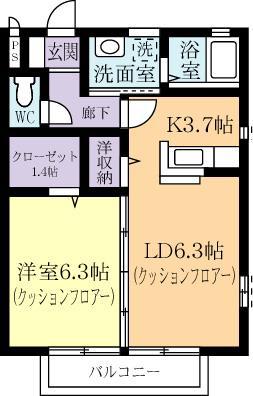 グランデバンブ A(1LDK/1階)の間取り写真