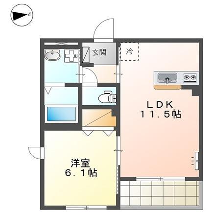 鶴見区下末吉マンション(1LDK/2階)の間取り写真