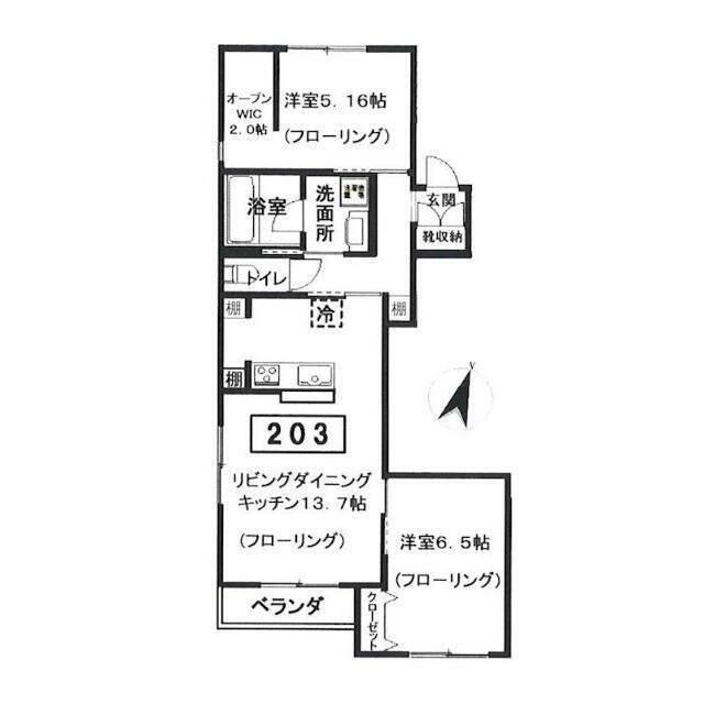 クラインヴァルト駒沢(2LDK/2階)の間取り写真
