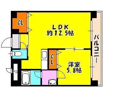 すかる通東(1LDK/2階)の間取り写真