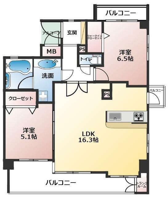 ロイヤルグラン芦屋(2LDK/3階)の間取り写真