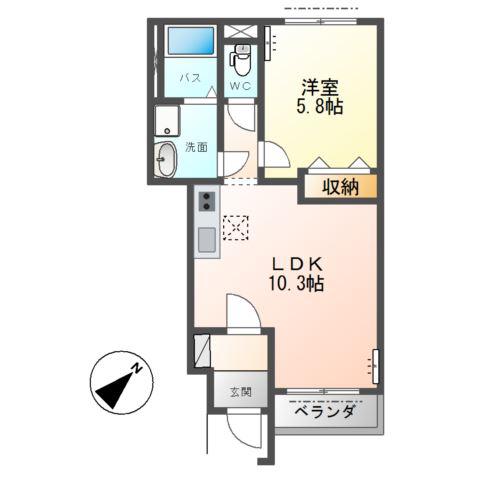 BONHEUR(1LDK/1階)の間取り写真