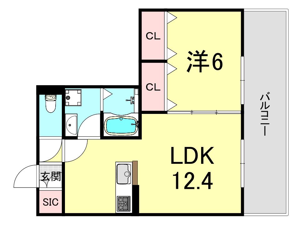 プランドール中道B棟(1LDK/2階)の間取り写真