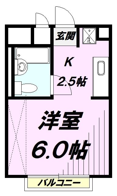 ＪＲ青梅線 拝島駅 徒歩17分 2階建 築37年(ワンルーム/1階)の間取り写真