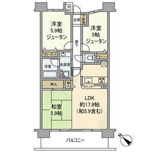 レックス川崎ピラーズコート(2LDK/9階)の間取り写真