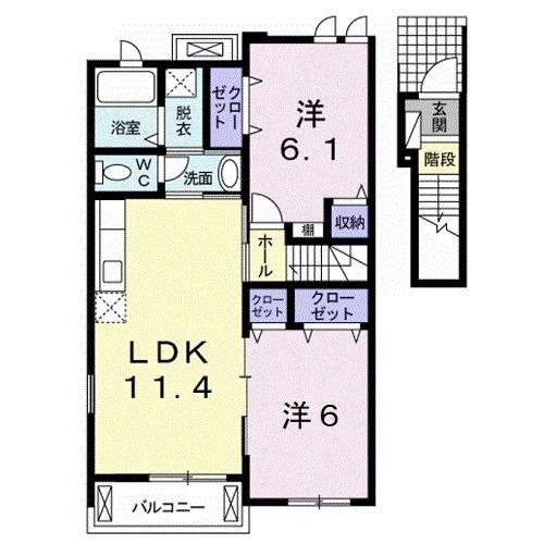 グランリアン II(2LDK/2階)の間取り写真