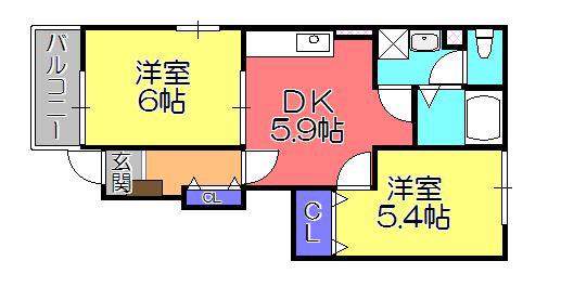 セレッソST2(2DK/1階)の間取り写真