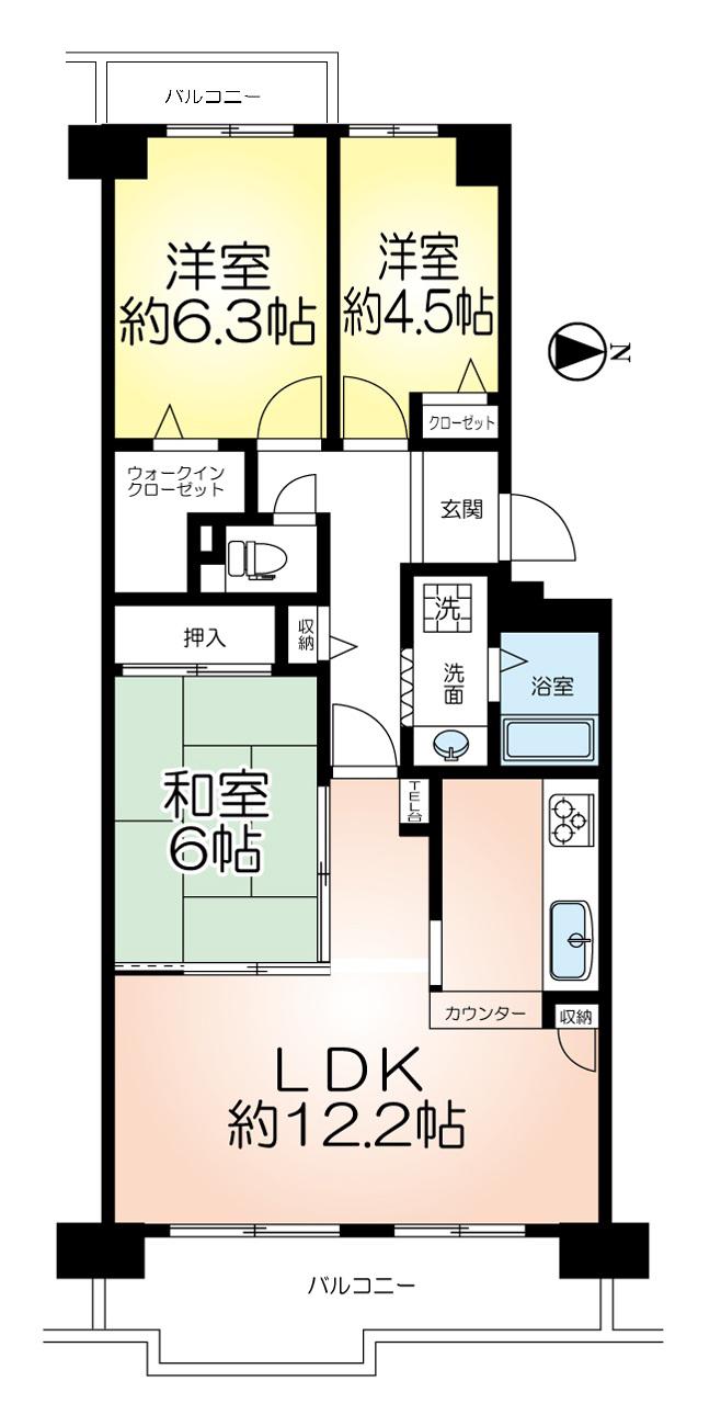 西神中央ウェステージ 弐番館(3LDK/13階)の間取り写真