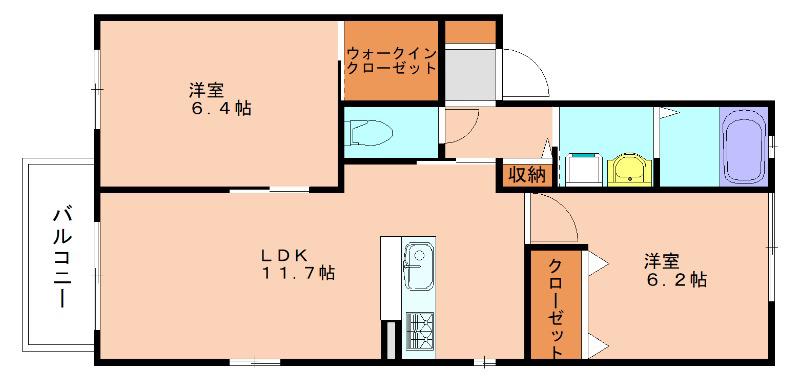 美穂の里 弐番館(2LDK/2階)の間取り写真