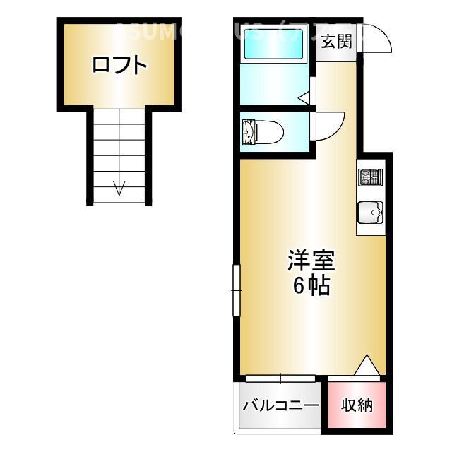 ハイム二日市A棟(ワンルーム/2階)の間取り写真