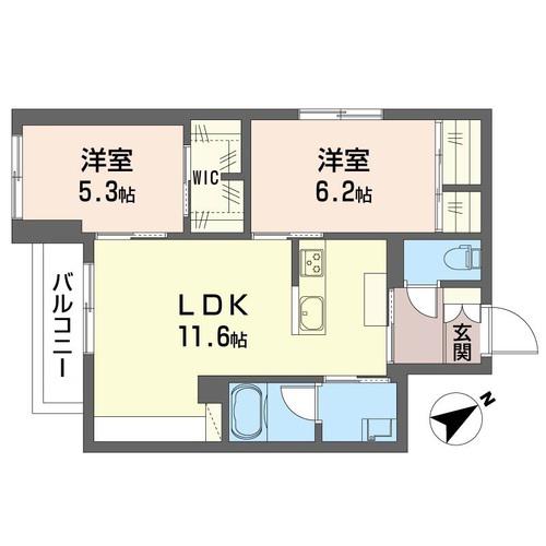 クレリア(2LDK/2階)の間取り写真