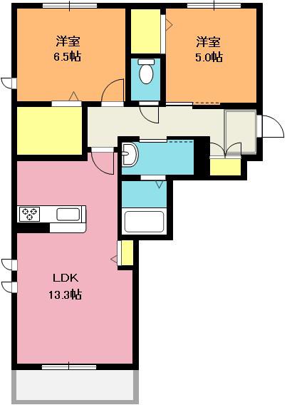 エクラージュA棟(2LDK/3階)の間取り写真