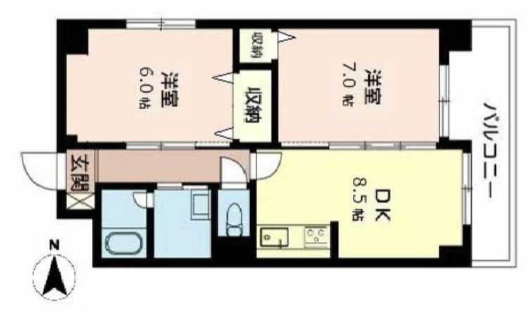 ラフィーネ昭和町(2DK/2階)の間取り写真