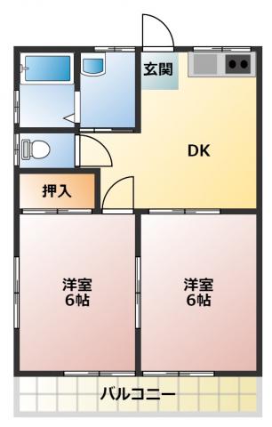 ホワイトハウスA(2DK/2階)の間取り写真