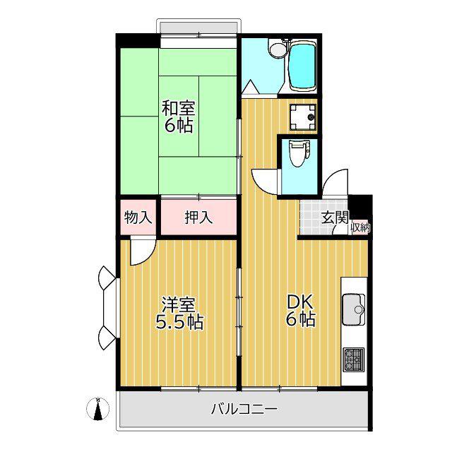 サンライト五本木(2DK/2階)の間取り写真