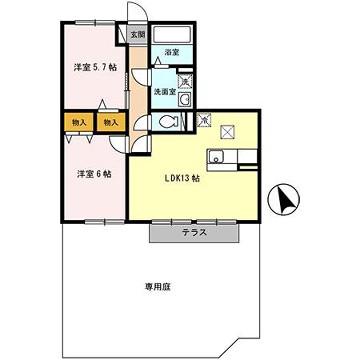 セジュール緑丘(2LDK/1階)の間取り写真