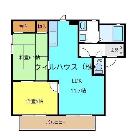 シャンテヴィラ(2LDK/2階)の間取り写真