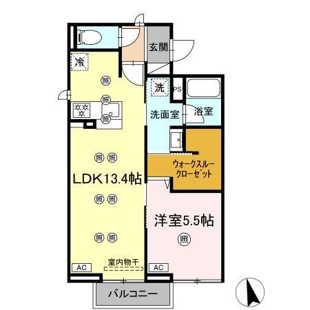 ディアライズ河内(1LDK/2階)の間取り写真