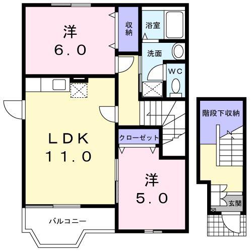 プリムベールA(2LDK/2階)の間取り写真