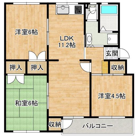 高倉台10団地 44号棟(3LDK/5階)の間取り写真