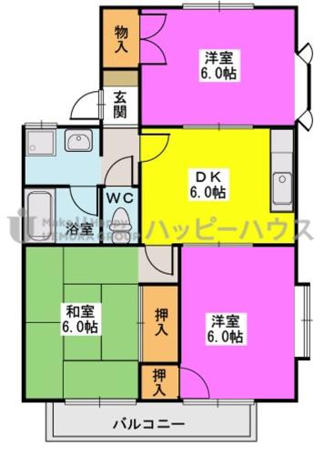 シャイニープラッツ(3DK/2階)の間取り写真