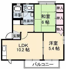 グリーンヴィレッジB棟(2LDK/1階)の間取り写真