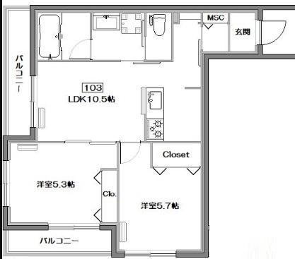 CLAIR SETAGAYA(2LDK/1階)の間取り写真