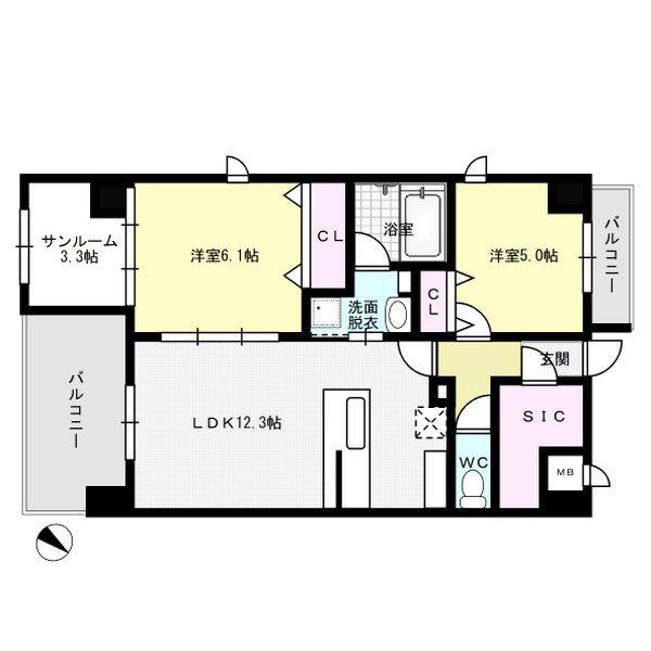 SUN・BLESSO塩原(2SLDK/2階)の間取り写真