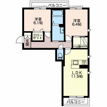 グランツガーデン(2LDK/3階)の間取り写真