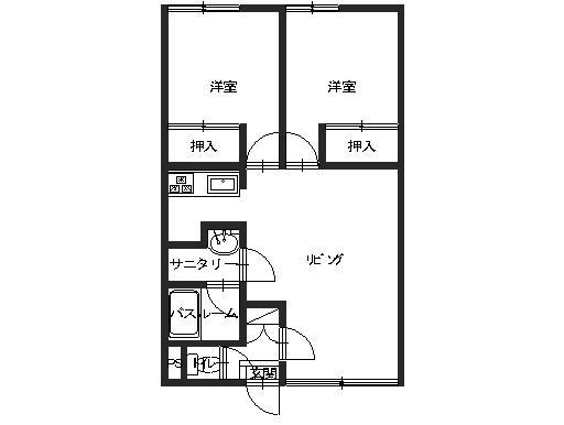 ネオス川原I(2LDK/2階)の間取り写真