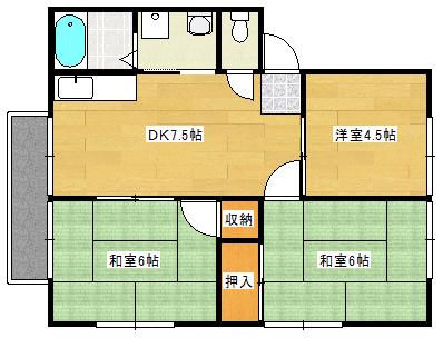 パナハイツ東原(3DK/2階)の間取り写真