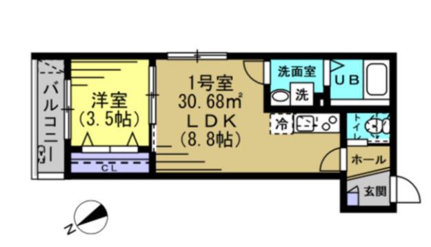 ディーケー新松戸2(1LDK/1階)の間取り写真