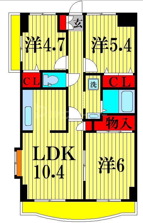 リレント谷塚(3LDK/7階)の間取り写真