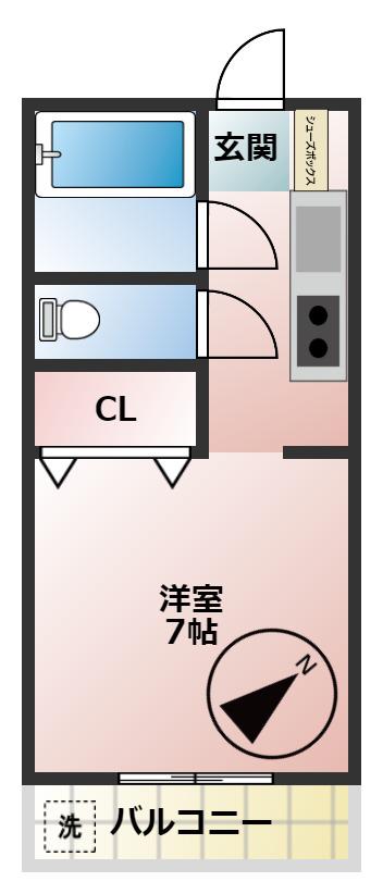 ウォンザハイムB(ワンルーム/2階)の間取り写真