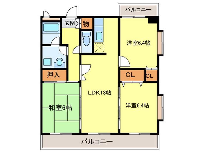 マンハイム板付(3LDK/5階)の間取り写真