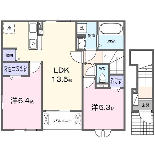 ニューローズつくばA棟(2LDK/2階)の間取り写真