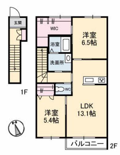グラジーク(2LDK/2階)の間取り写真