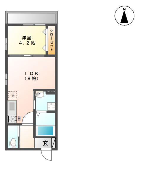 仙台市地下鉄東西線 宮城野通駅 徒歩8分 5階建 築13年(1LDK/4階)の間取り写真