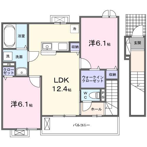 ボン ド ボヌール(2LDK/2階)の間取り写真