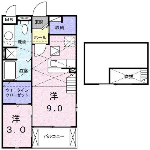 サニーヒルズ岡台II(1LDK/2階)の間取り写真