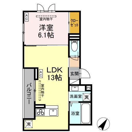 D-ROOM甲府市国母 A棟(1LDK/3階)の間取り写真