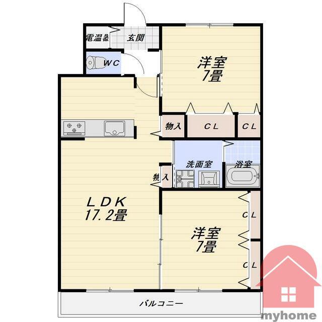 GRANDEUR緑丘(2LDK/1階)の間取り写真