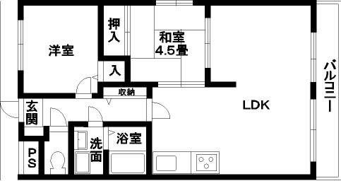 スペイシャル紀の川(2LDK/4階)の間取り写真