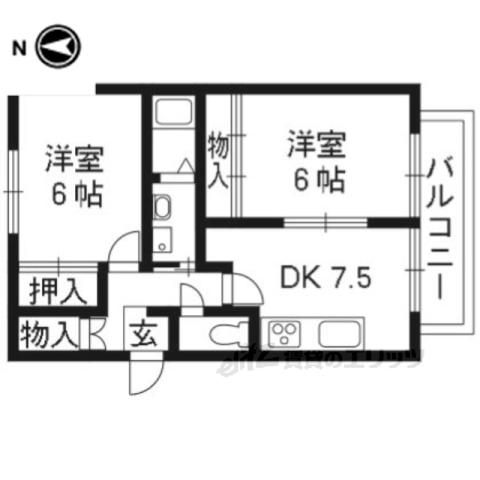 レジデンス四条(2DK/2階)の間取り写真