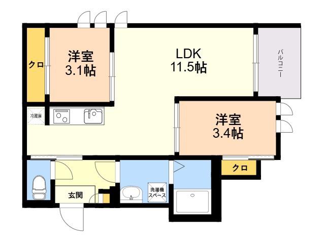 レガレスト大橋(2LDK/2階)の間取り写真